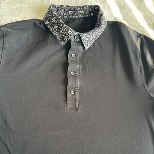 Express Black Polo with Floral Collar